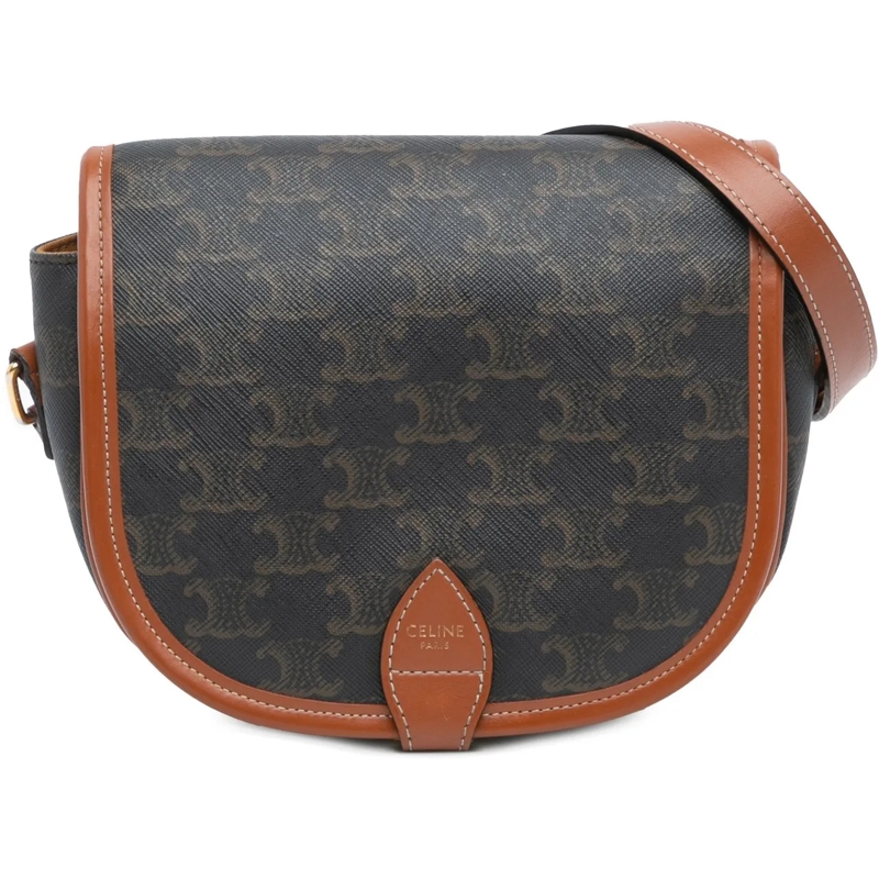 Celine Schultertasche Medium Triomphe Coated Canvas Folco Crossbody braun