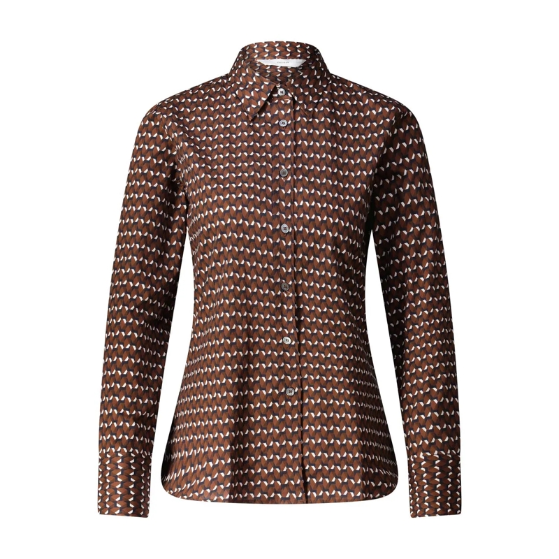 CALIBAN Chemisier Slim-Fit Bluse mit Muster braun