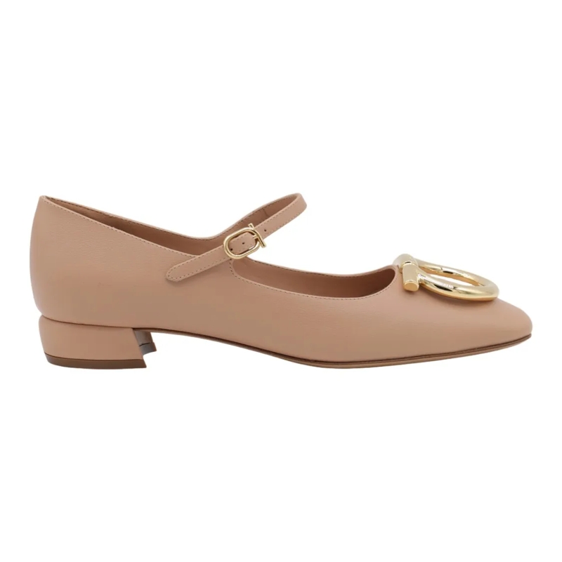 Salvatore Ferragamo Escarpins Rounded Toe Low-Heeled Shoes With Ankle Strap Neutrals