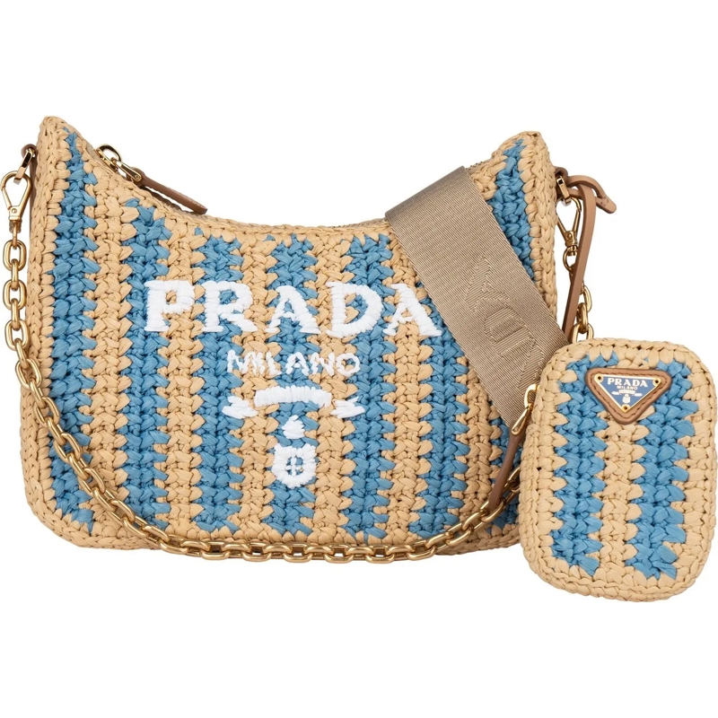Prada Schultertasche Prada Tricolor Raffia Re-Editon Crossbody bag beige