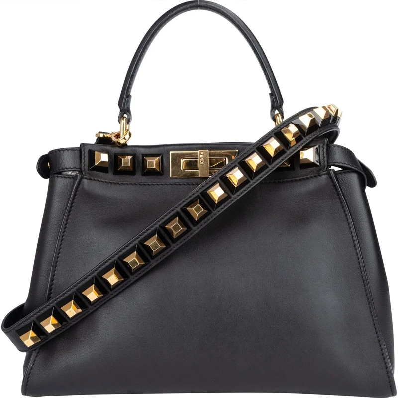 Fendi Schultertasche Fendi Noir Leather Gold Edition Spikes Peekaboo Ha mehrfarbig