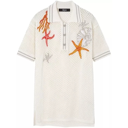 Versace White Starfish Embroidered Knitted Polo Shirt White 