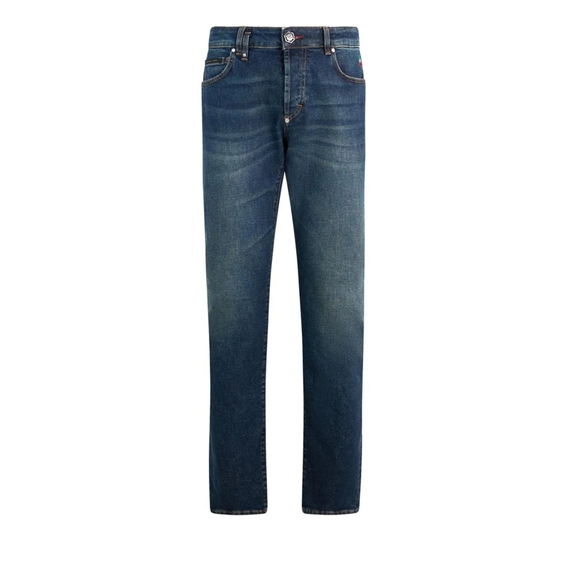 Philipp Plein Jeans mit geradem Bein Super Straight Cut Jeans Basic Cocco Label blau