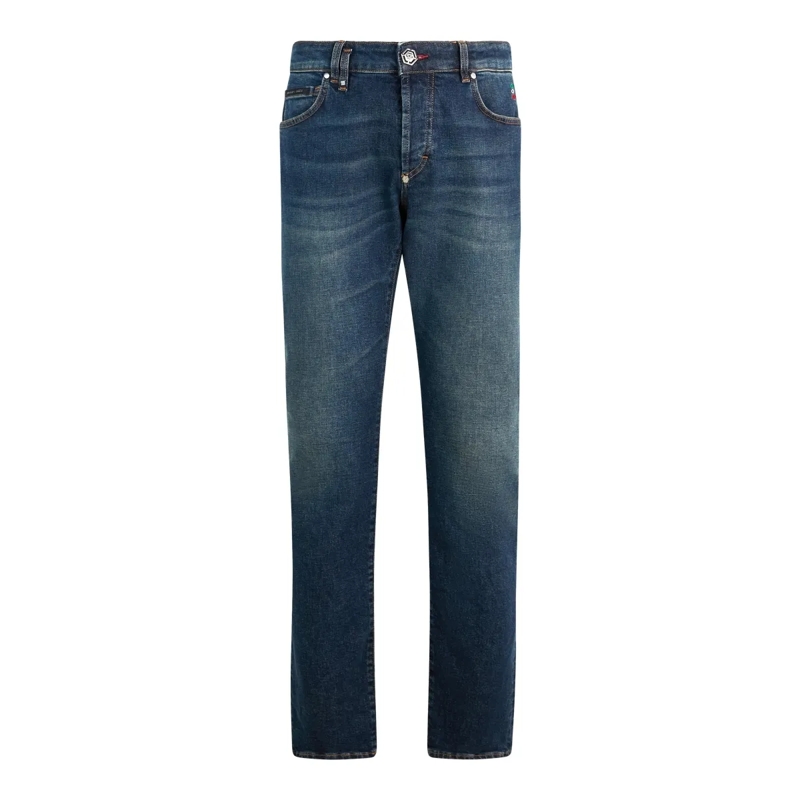 Philipp Plein Jeans mit geradem Bein Super Straight Cut Jeans Basic Cocco Label blau