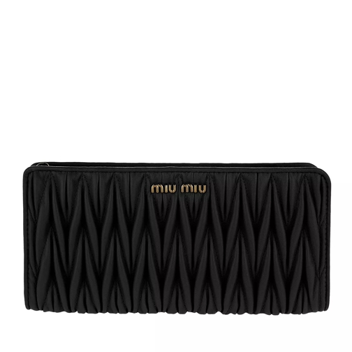 Miu Miu Wallet Matelassé Leather Rectangular Black Portemonnaie mit Zip-Around-Reißverschluss