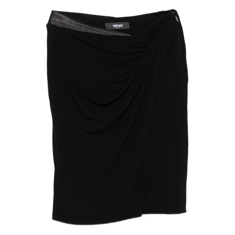 Versace Midirok Asymmetrical Draped Black Jersey Skirt Black
