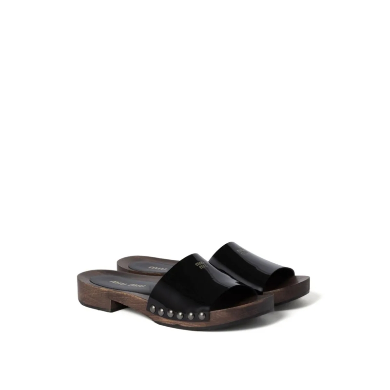 Miu Miu Sandalen Open-Toe Black Leather Sandals Black