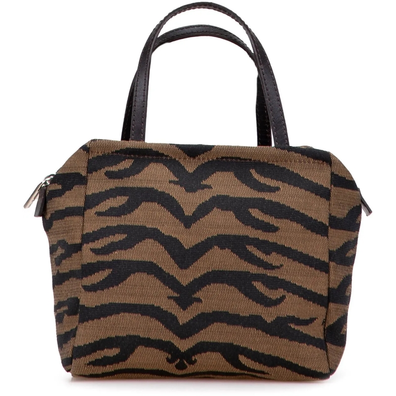 Fendi Tote Zebra Print Canvas Handbag braun