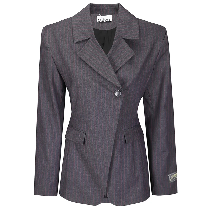 GANNI Blazer Stretch Stripe Blazer Grey
