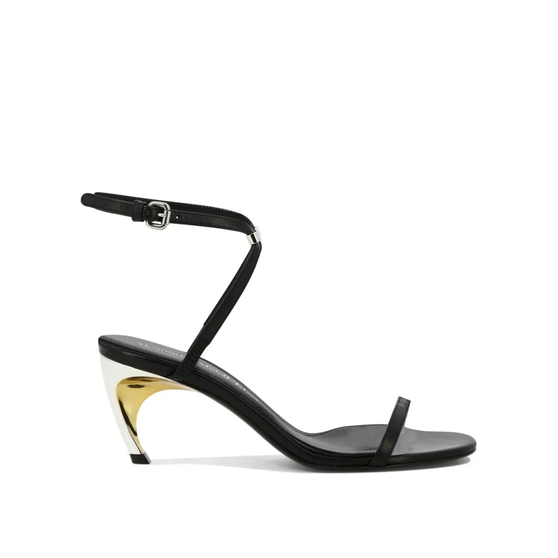 Alexander McQueen Sandales Sheep Leather Sandals With Sculptural Metallic Hee Black