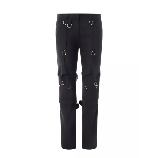 Off-White Wool Blend Trouser With Straps Detail Black Pantalons