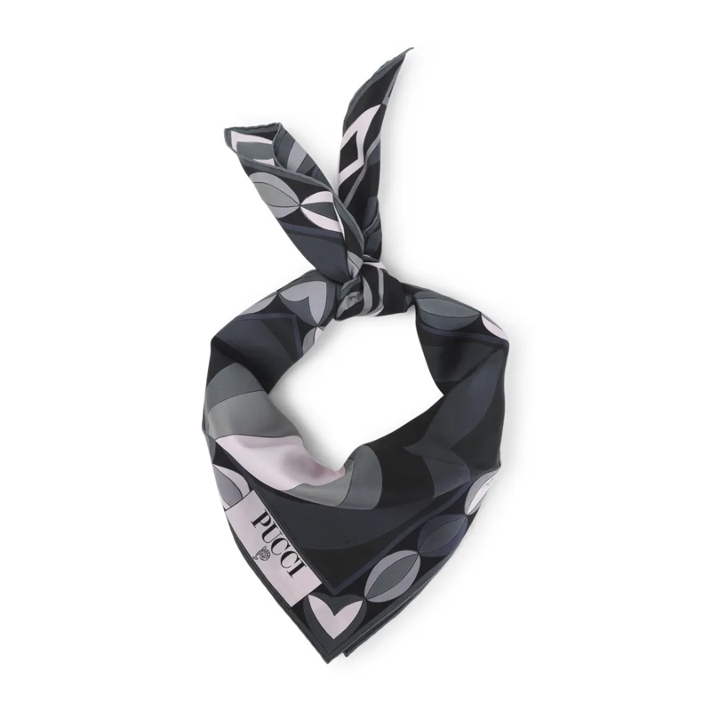 Pucci Écharpe légère Geometric Silk Scarf With Glossy Finish And Unique Black