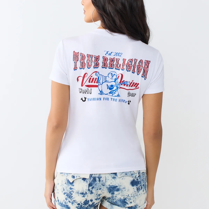 True Religion T-Shirt - T-Shirt- V-Ausschnitt- Markenlogo auf Front-  weiss(Image 4)