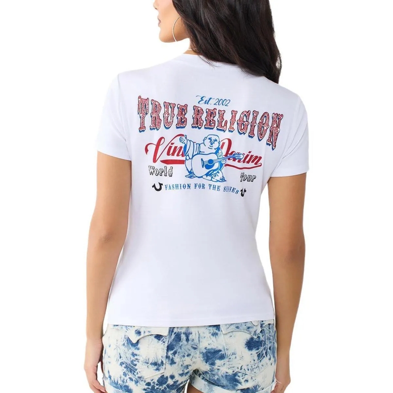 True Religion T-Shirt - T-Shirt- V-Ausschnitt- Markenlogo auf Front-  weiss(Image 4)