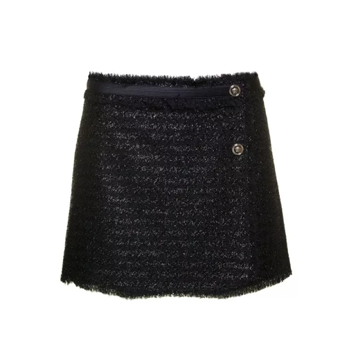 Versace Black Mini Lurex Skirt With Silver-Tone Hardware I Black 