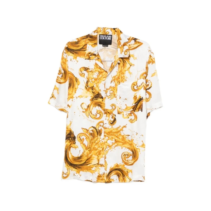 Versace Jeans Couture Overhemd Short-Sleeve Baroque Print Shirt With Camp Collar White