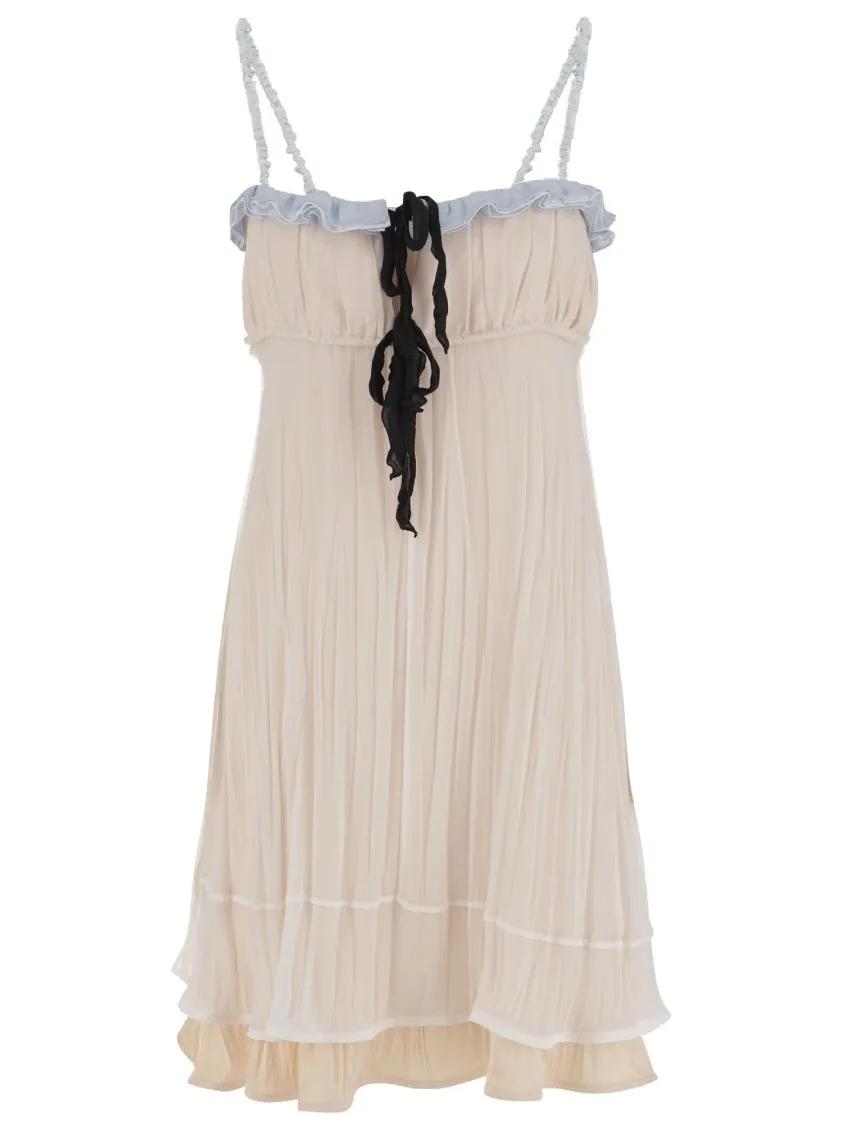 Thumbnail - Jil Sander - Straight Neckline Silk Dress With Ruffle Detail - Größe 38 - pink