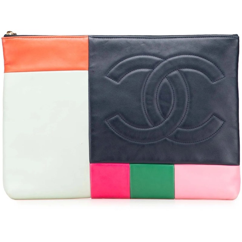 Chanel Pochette Large Lambskin Colorblock Patchwork O Case blau