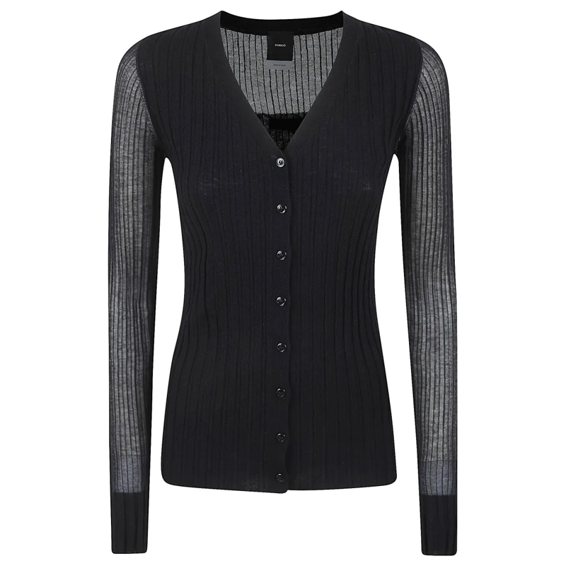 Pinko Vest Fitted Black Sweater With Sheer Lightweight Accent Black
