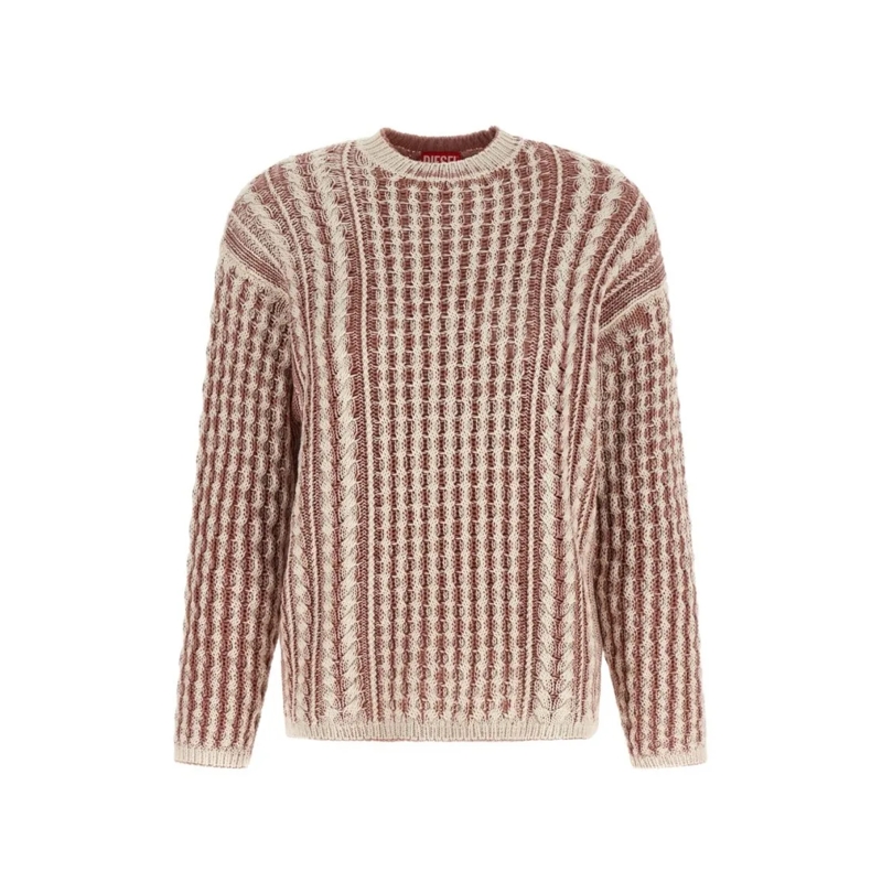 Diesel Pullover Textured Knit Sweater With Vertical And Cable Stri Neutrals