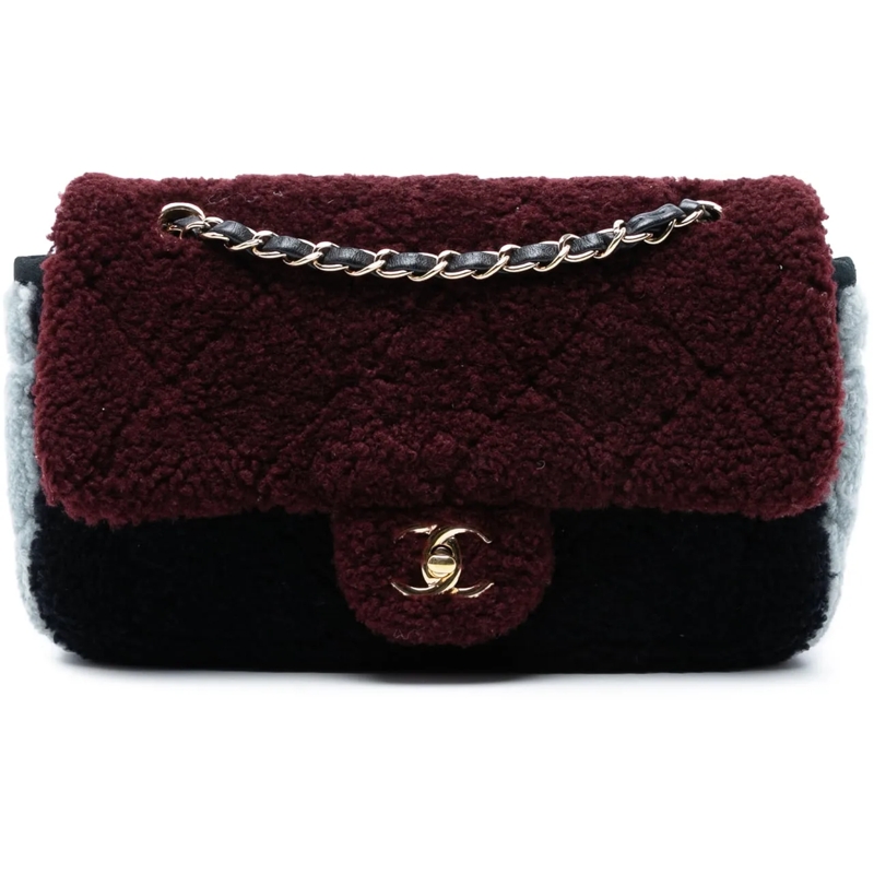 Chanel Sac à bandoulière Medium Tricolor CC Quilted Shearling Single Flap rot