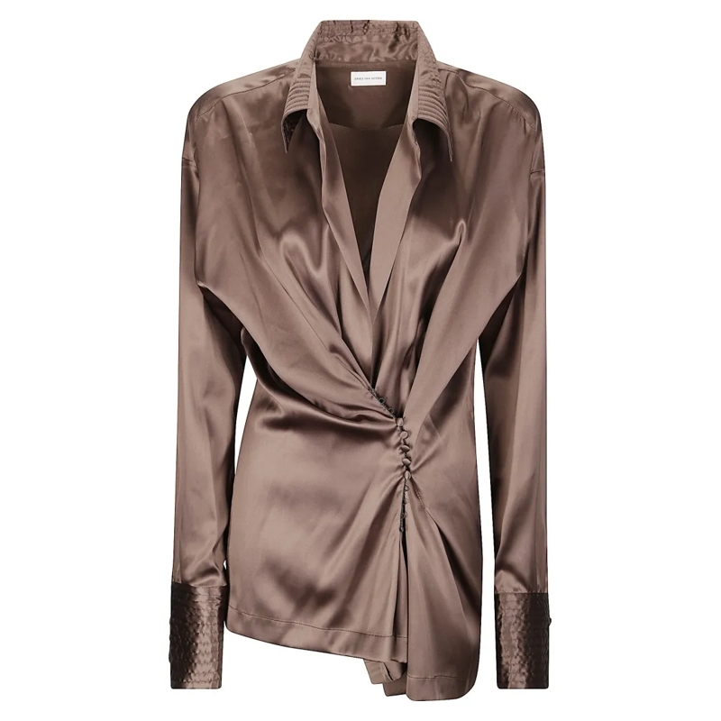 Dries Van Noten Bluse Brown Silk Shirt Brown