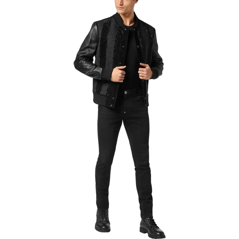 Philipp Plein Lederjacke Lederblouson Mit Schmucksteinen schwarz(Image 4)