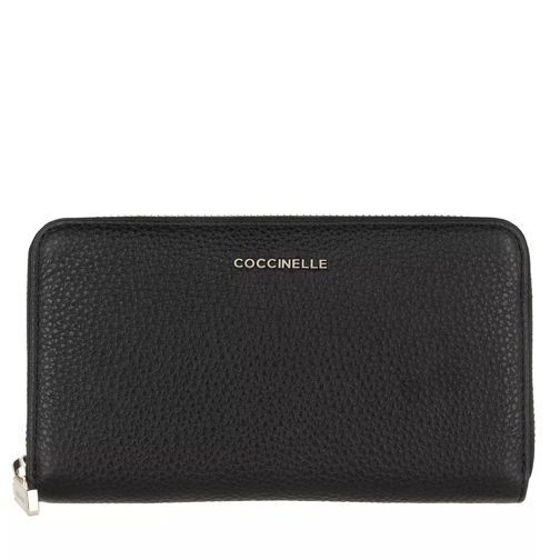 Coccinelle Wallet Grainy Leather  Noir Portemonnaie mit Zip-Around-Reißverschluss