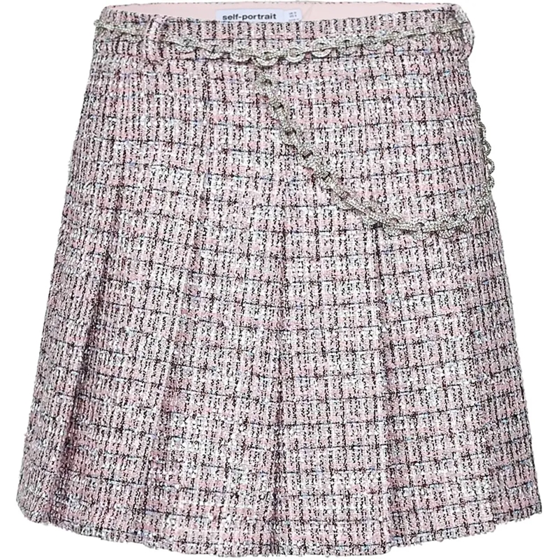 Self Portrait Midirok Pleated Mini Skirt With Textured Fabric Neutrals