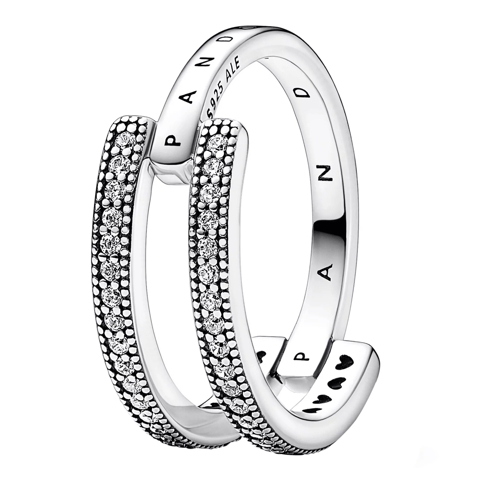 Pandora Pandora Signature Logo & Pavé Double Band Ring silver Pavéring