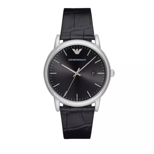 Emporio Armani Three-Hand Leather Watch Date Black Dresswatch