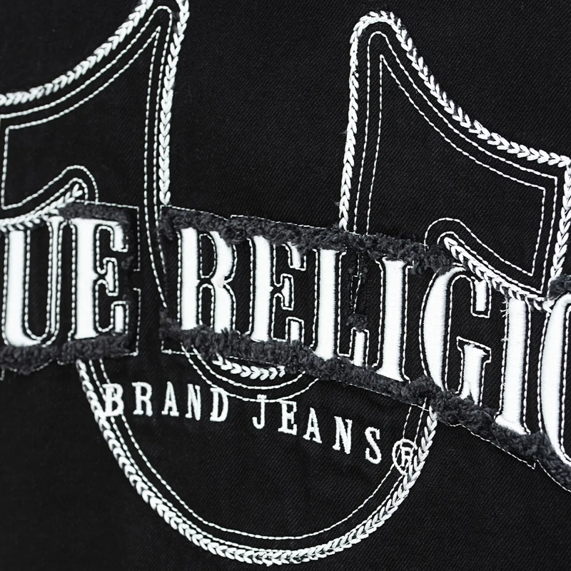 True Religion Jeansjacke - Gerader Schnitt- Verkürzte Form- Weiße Ziernäh schwarz(Image 4)