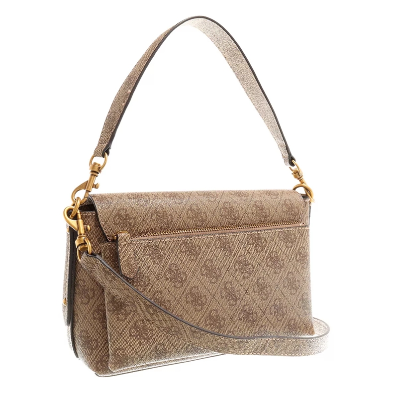 Guess Satchel Eco Brenton Flap Shoulder Bag Latte Logo(Image 4)