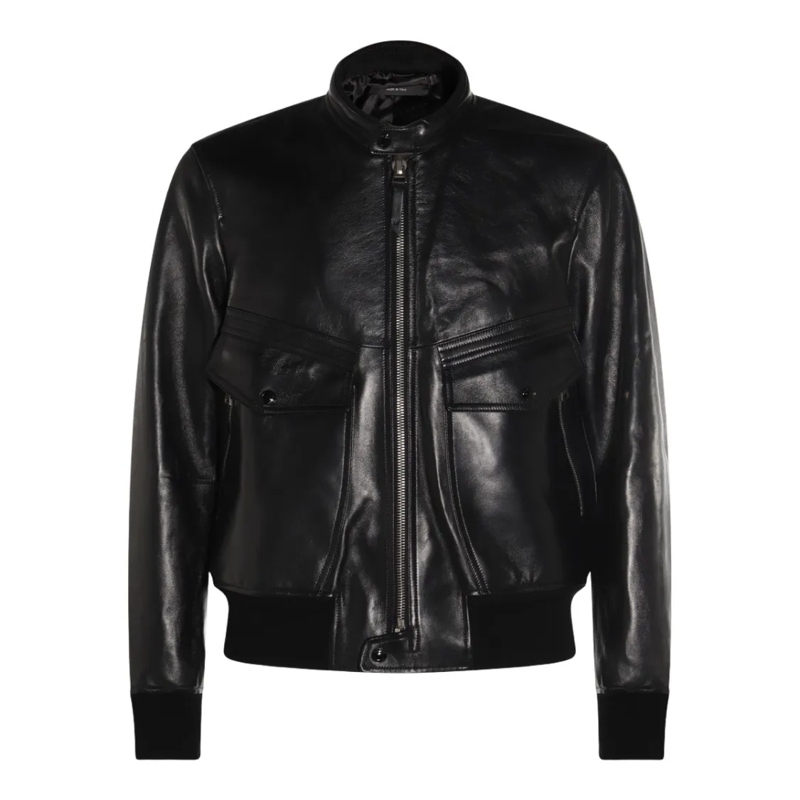 Tom Ford Leren jas Sleek Leather Jacket With High Collar Black