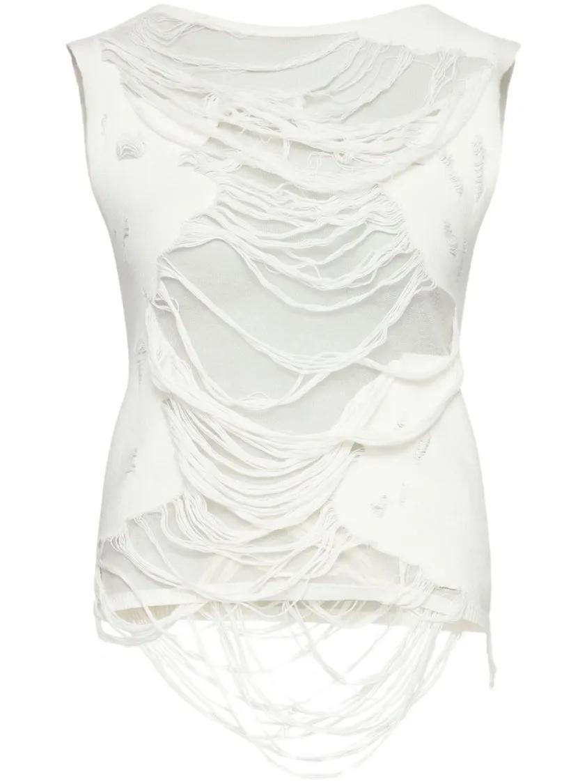 Thumbnail - MM6 Maison Margiela - Sleeveless White Top With Boat Neck - Größe M - weiß