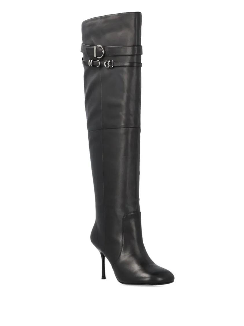 Thumbnail - Pinko Stiefel - Pointed Toe Knee-High Boots With Decorative Straps - Gr. 37 (EU) - in Schwarz - für Damen