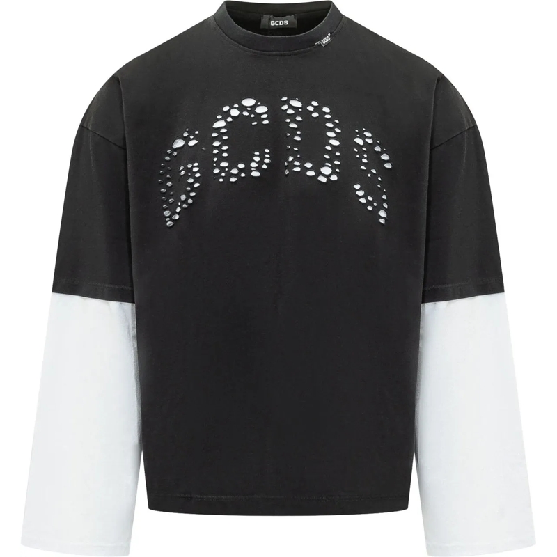 Gcds Langärmeliges Oberteil T-shirt con Logo Traforato e Maniche Lunghe schwarz