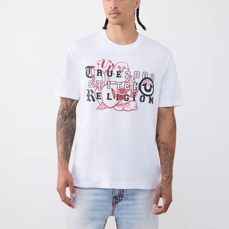 True Religion T-Shirt - T-Shirt- Übereinander angeordnete Logos auf Fro weiss(Image 6)