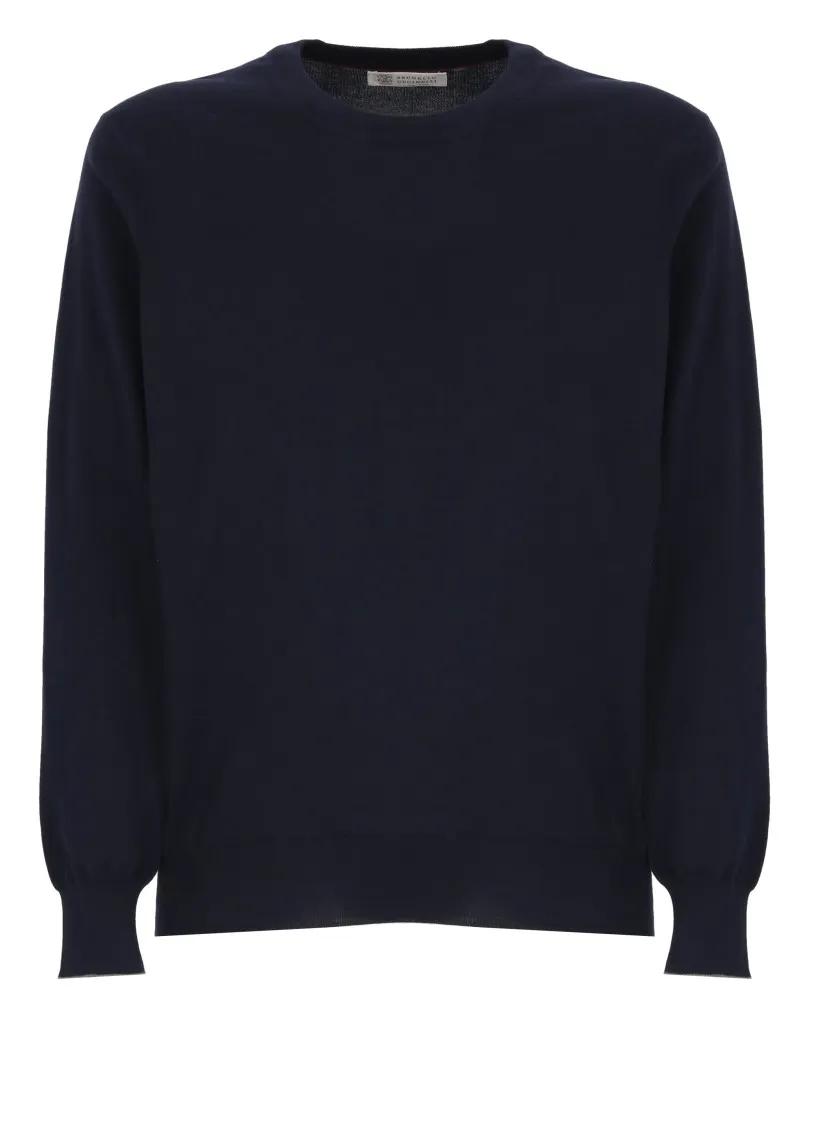 Thumbnail - Brunello Cucinelli - Navy Blue Cotton Sweater - Größe 54 - blue