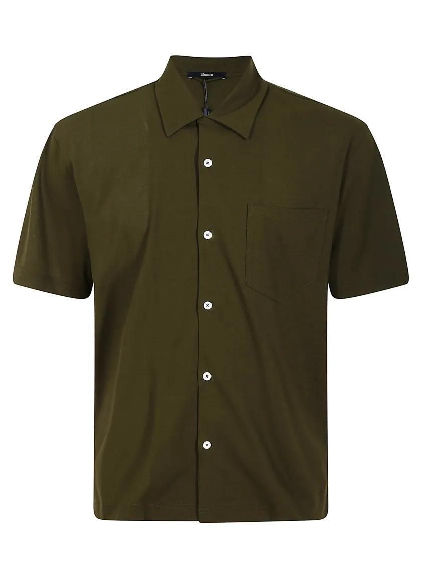 Thumbnail - Herno - Short-Sleeved Cotton Shirt With Classic Collar - Größe 50 - green
