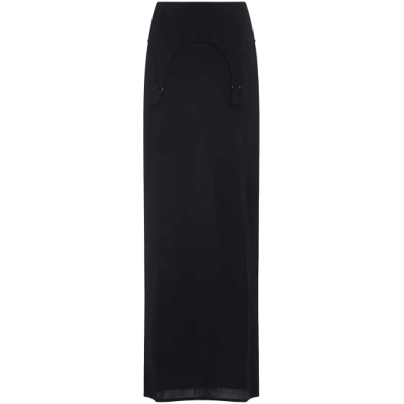 Jean Paul Gaultier Jupe midi Viscose Jersey Long Skirt With Lingerie Garter Dar blau