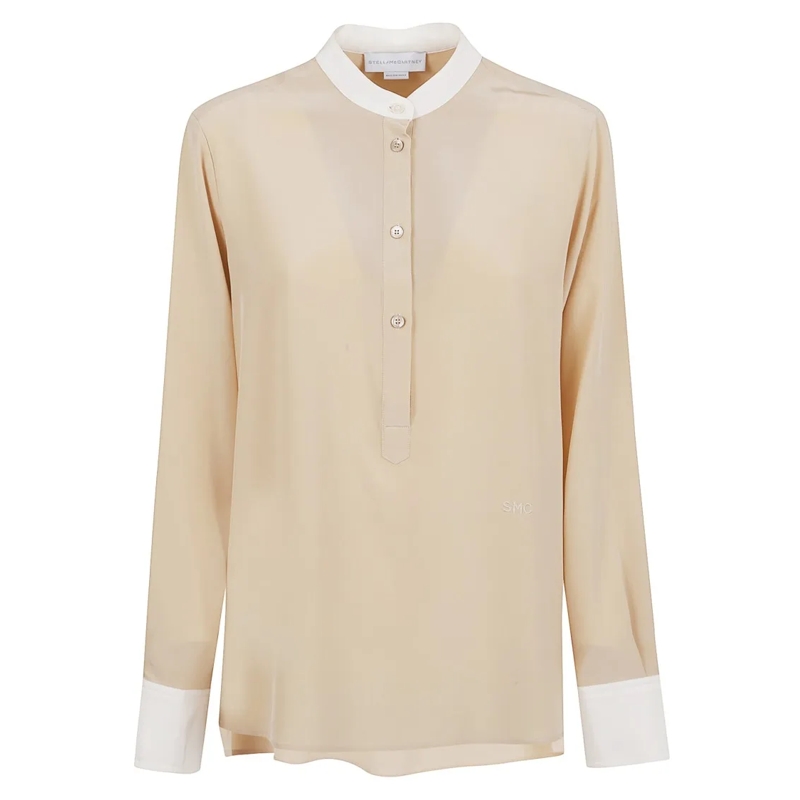 Stella McCartney Overhemd Soft Beige Silk Shirt With White Accents Neutrals