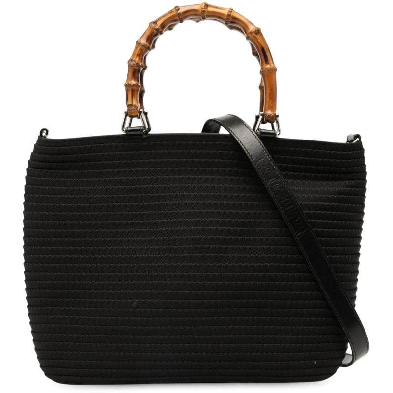 Gucci Schultertasche Nylon Bamboo Satchel schwarz