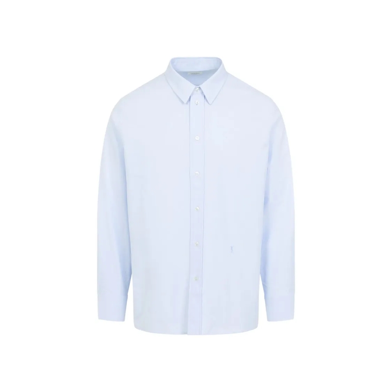 Saint Laurent Overhemd Long-Sleeve Minimalist Button-Up Shirt Blue