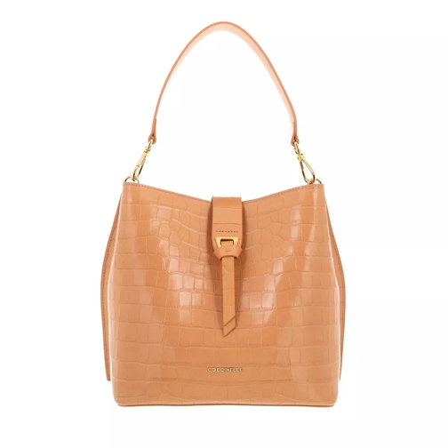 Coccinelle Alba Croco Shiny Soft Handbag Almond Bucket Bag