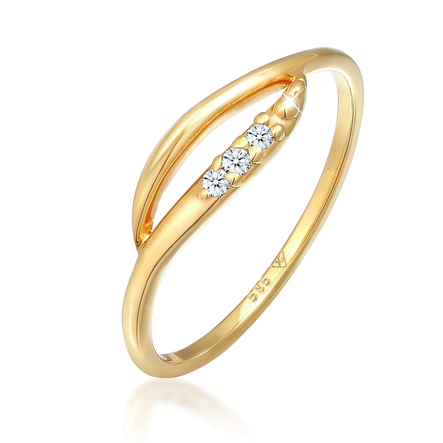 Elli Ringe - Ring Diamant Elegant Stylish 0.045 ct. 585 Gelbgol - Gr. 52 MM - in Gold - für Damen