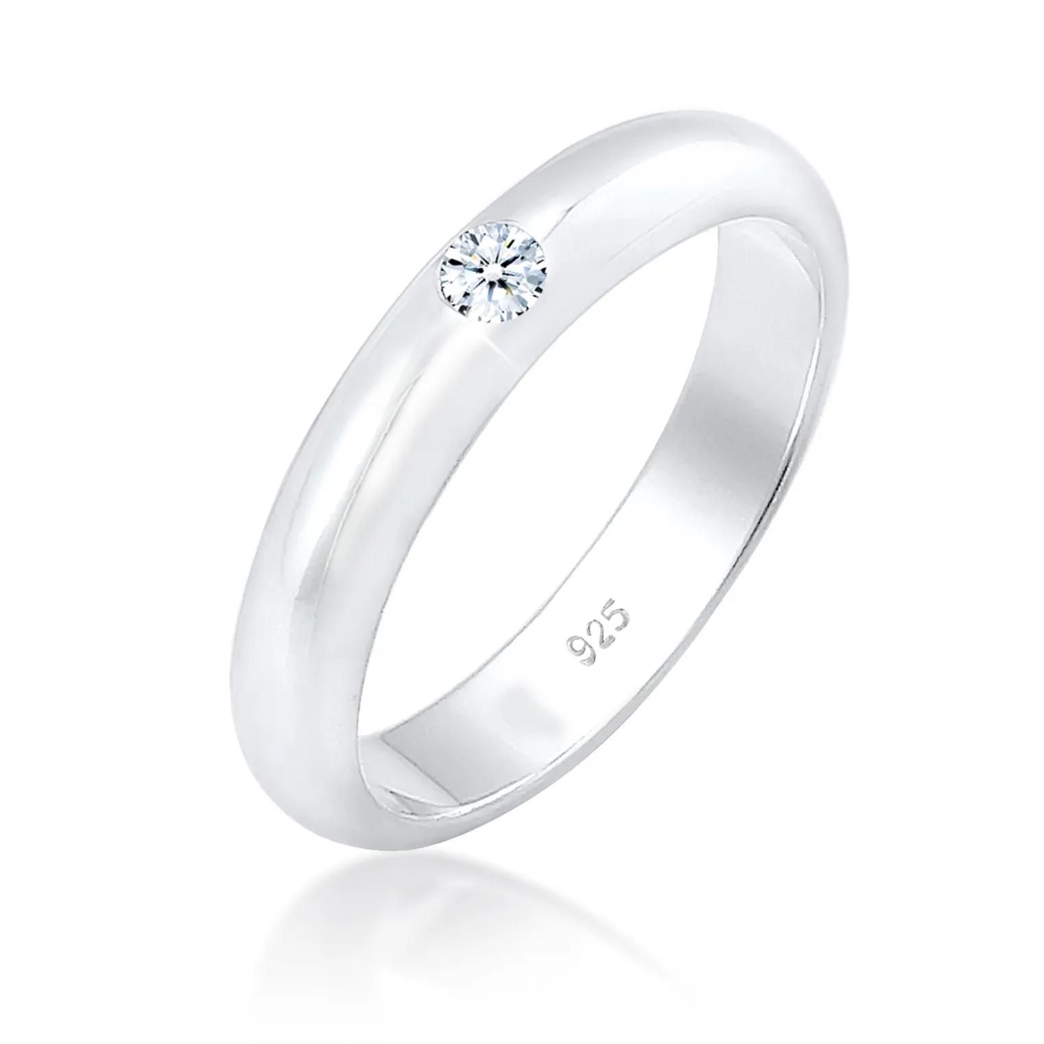 Elli Ringe - Ring Solitär Verlobung Diamant (0.06 ct.) 925er Si - Gr. 52 MM - in Silber - für Damen