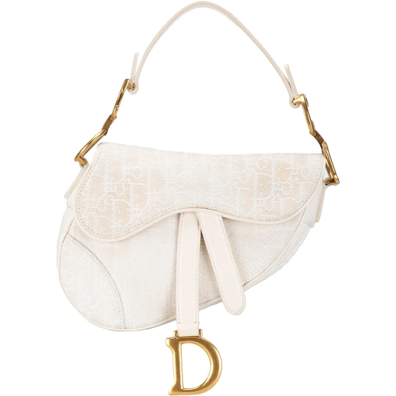 Christian Dior Schultertasche Mini Oblique Canvas Saddle Bag weiß