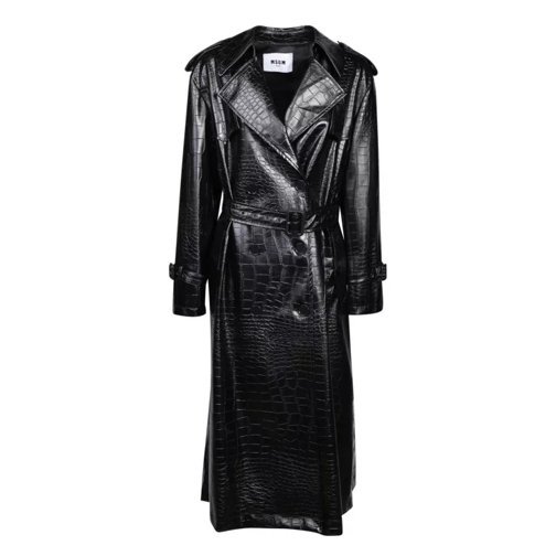 MSGM Double-Breasted Crocodile-Effect Trench Coat Black 