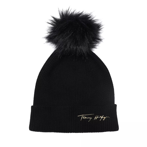 Tommy Hilfiger Signature Beanie Black Bobble Hat